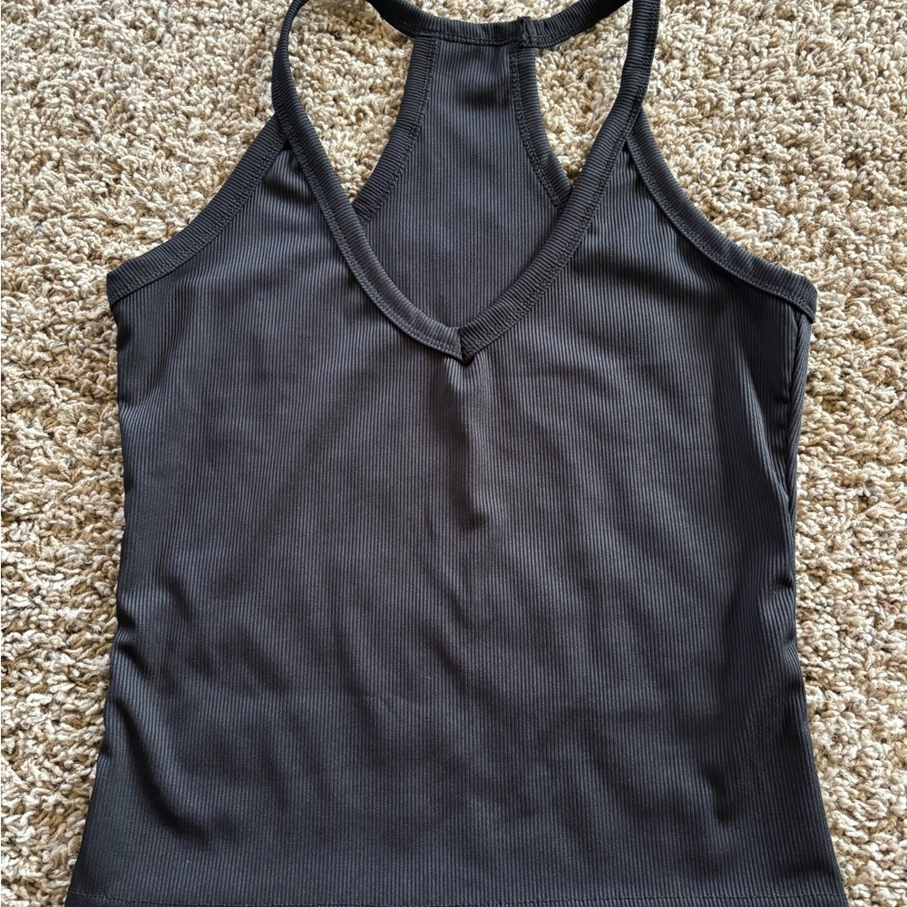 Black Ribbed Racerback Tank Top - Women